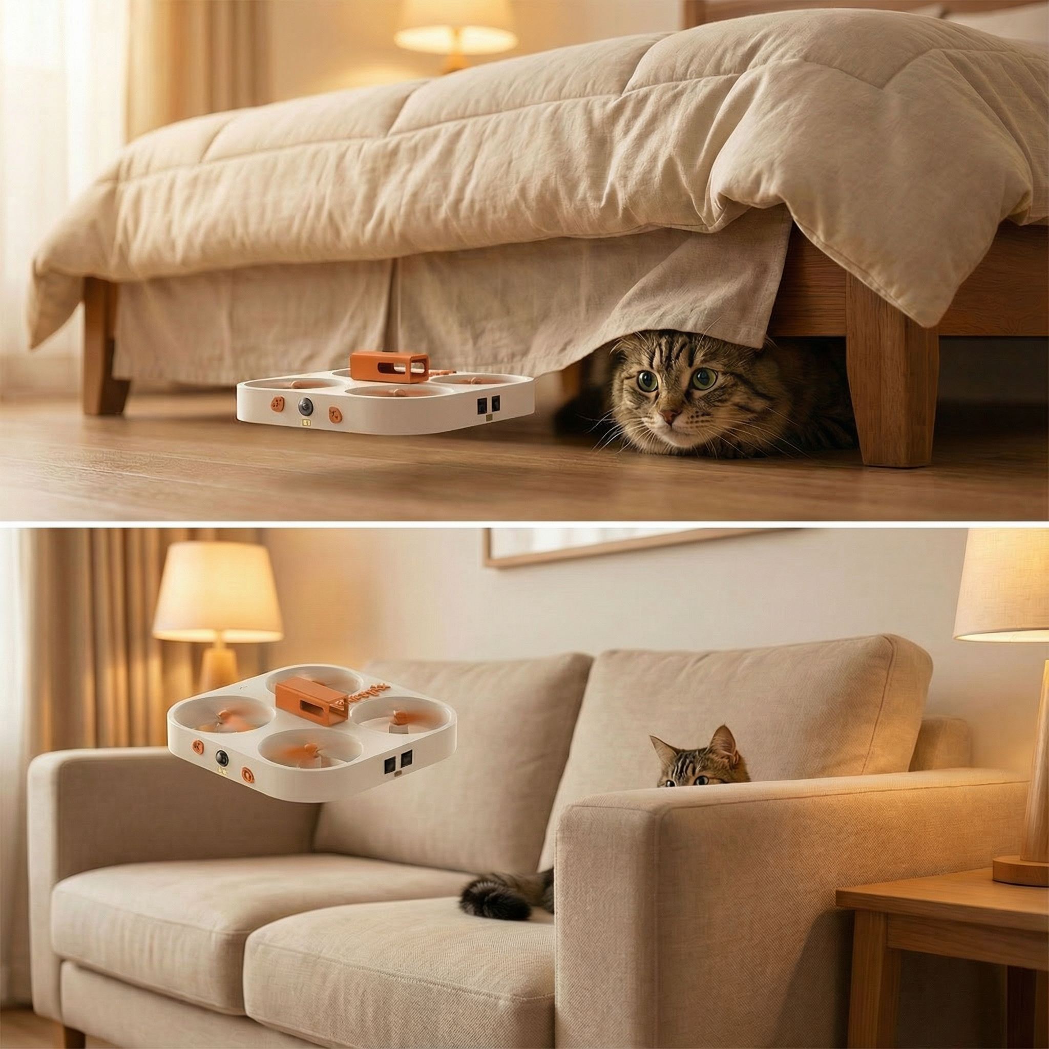 Cat POV comparison, interaction UI, laser play moment